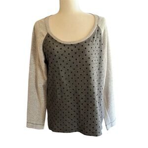 French Laundry Gray Two Toned Polka Dot Knit Top Size L